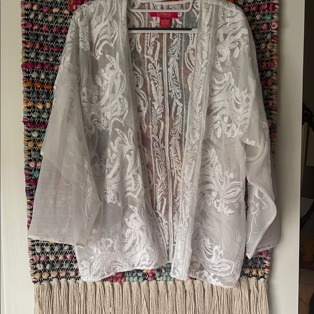 White Sheer Lace Kimono